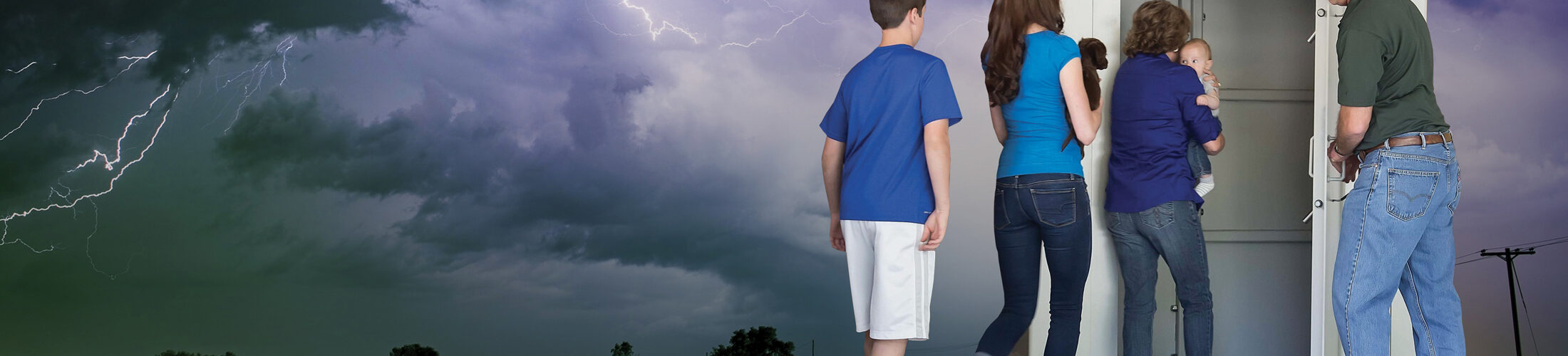 Shelter Family seeking shelter in storm shelter